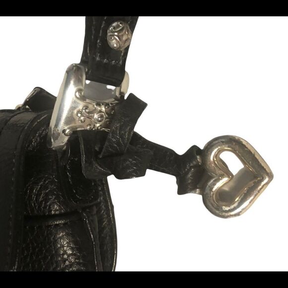 Stylish Small Black Leather Brighton Shoulder Bag with Patent Trim. NWOT - Picture 4 of 12